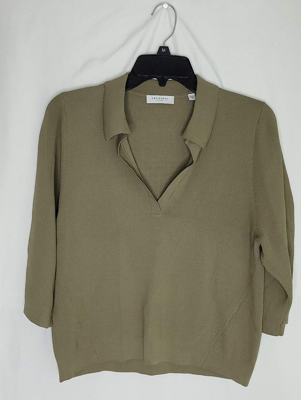 EQUIPMENT FEMME Women's V-neck Pullover Green Minimalist Sweater MEDIUM